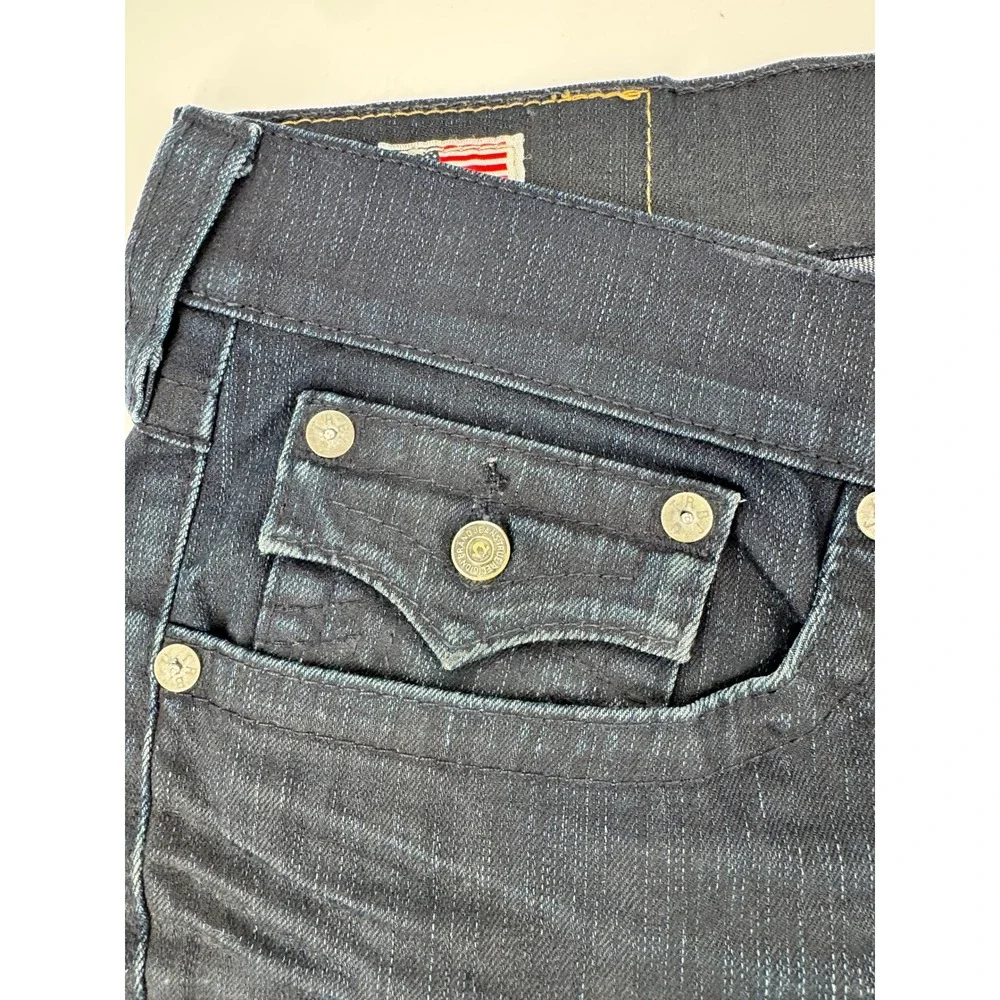 True Religion Jeans Mens 34x32 Blue Denim‎ Flap Pockets Ricky Distressed Hems